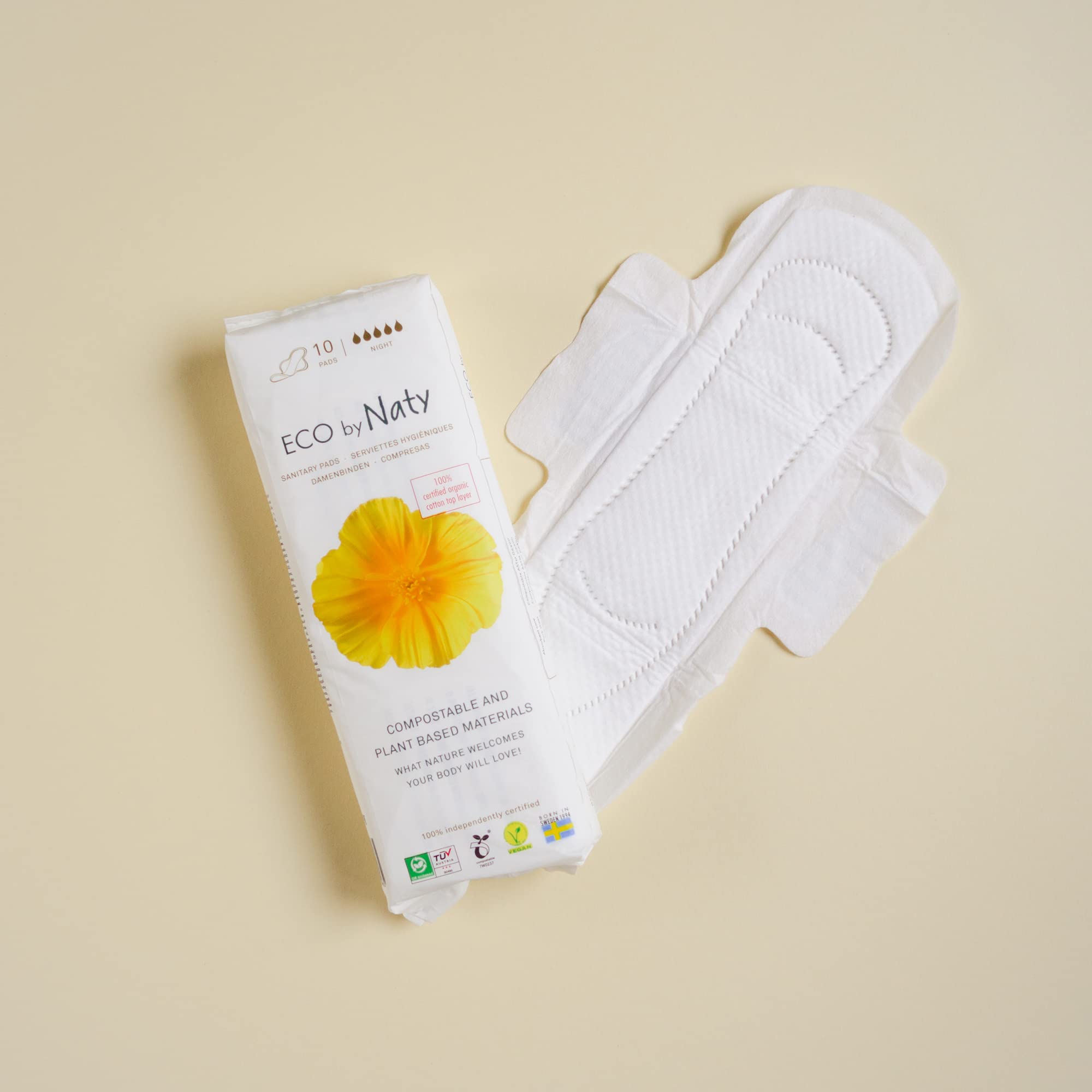 Eco by Naty Sanitary Pads Super - Plantbased and Absorbent Sanitary Pads for Women, Organic Cotton Menstrual Product, Better for