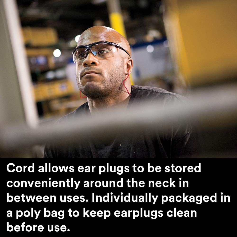 3M Ear Plugs, E-A-R Classic 311-1101, 200 Pairs of Disposable Earplugs, 1 Pair/Poly Bag, Corded, Noise Reduction Rating 29 dB NR