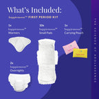happie moon First Period Kit for Tweens | Small Period Pads | Great for School and On The Go | Zero Chlorine, Bleach, Dyes and F