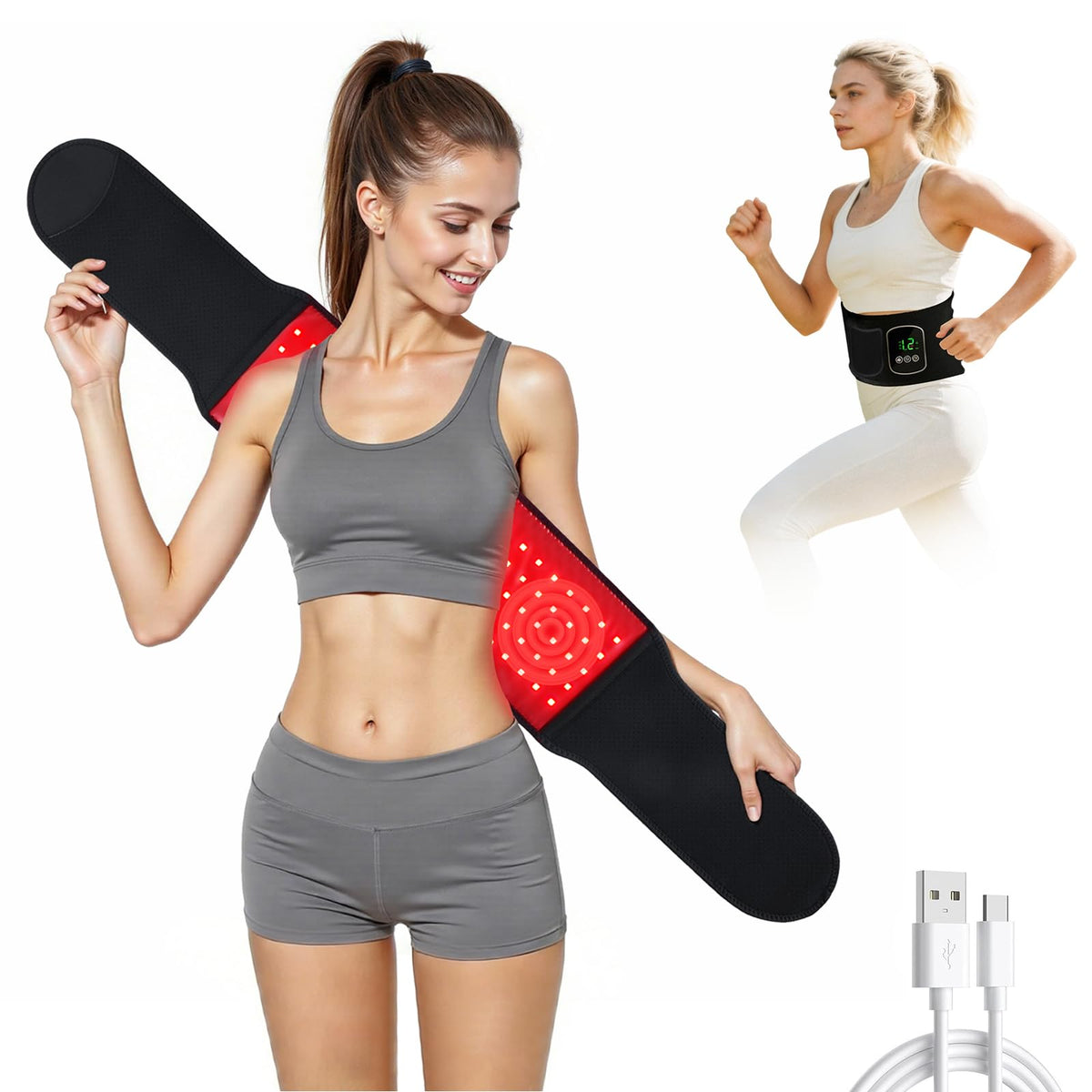 Red Light Therapy Belt for Body for Back, Knee, Abdomen (Black)