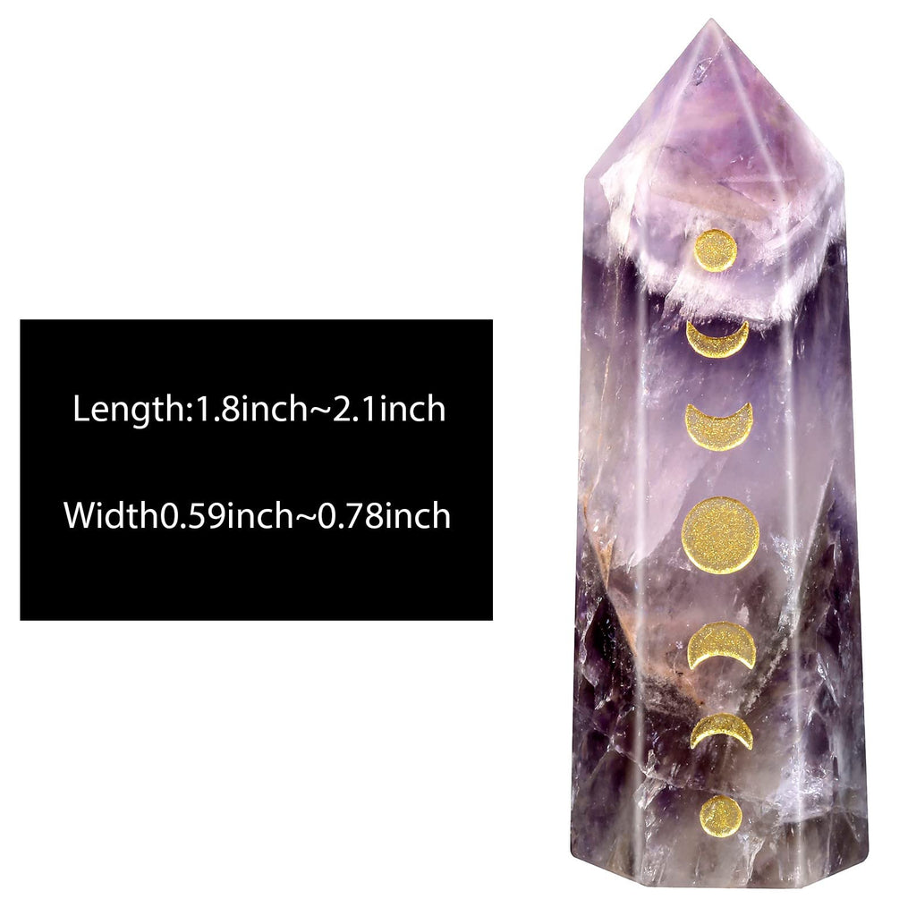 Amogeeli Wicca Moon Phase Amethyst Crystal Point Wand for Reiki Meditation, 6 Faceted Prism Healing Stone Decoration for Home &