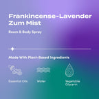 Zum Indigo Wild Mist Room & Body Spray - Aromatherapy Essential Oil Spray - Natural Body Mist & Room Spray - Frankincense-Lavend