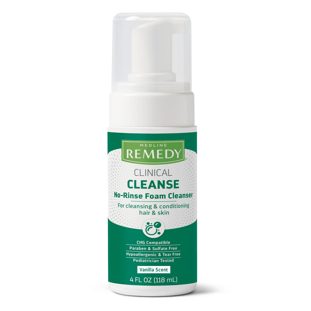 Medline Remedy Clinical No-Rinse Foam Cleanser, Vanilla Scent (4 fl oz) - Hydrating Shampoo and Body Wash for Sensitive Skin, Pa