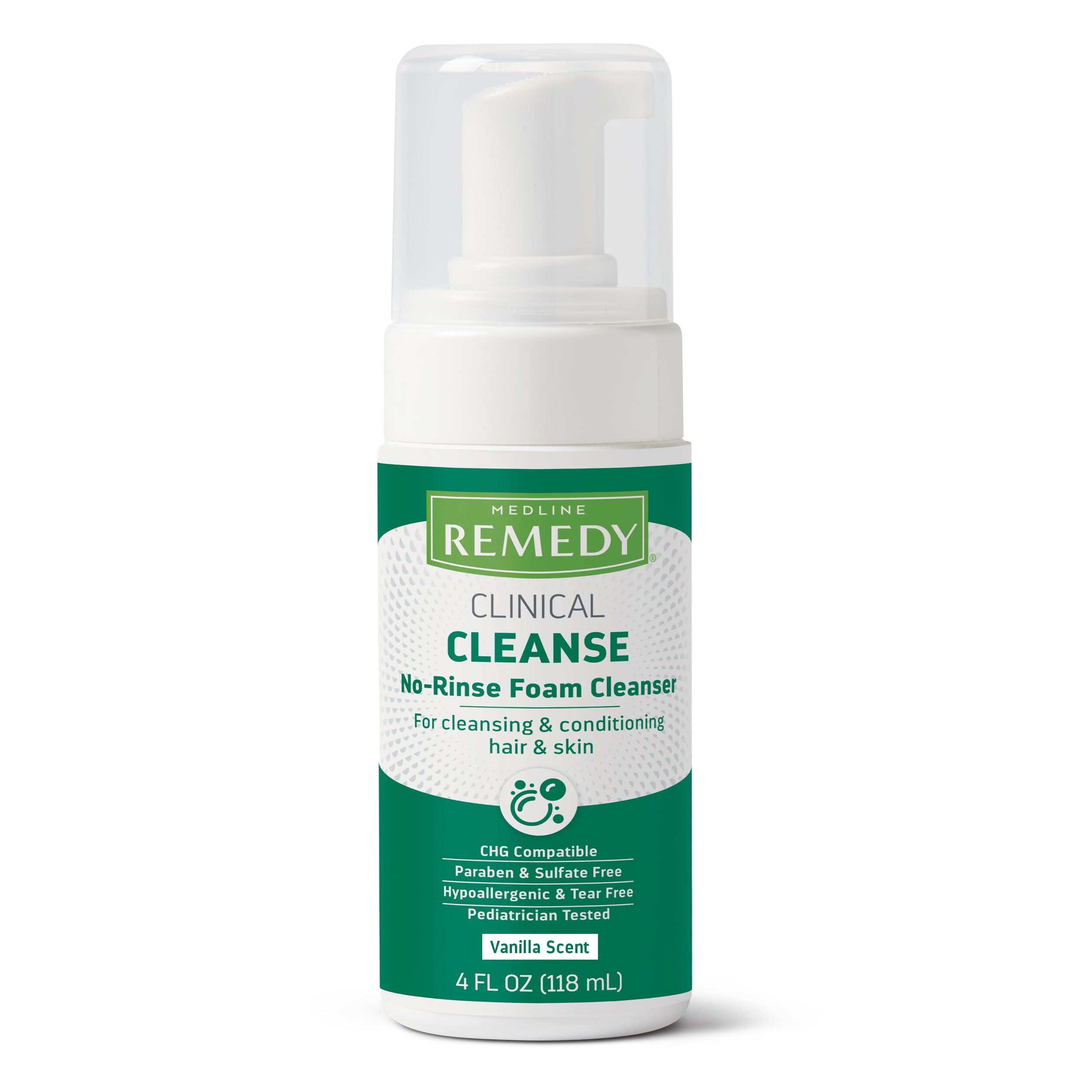 Medline Remedy Clinical No-Rinse Foam Cleanser, Vanilla Scent (4 fl oz) - Hydrating Shampoo and Body Wash for Sensitive Skin, Pa