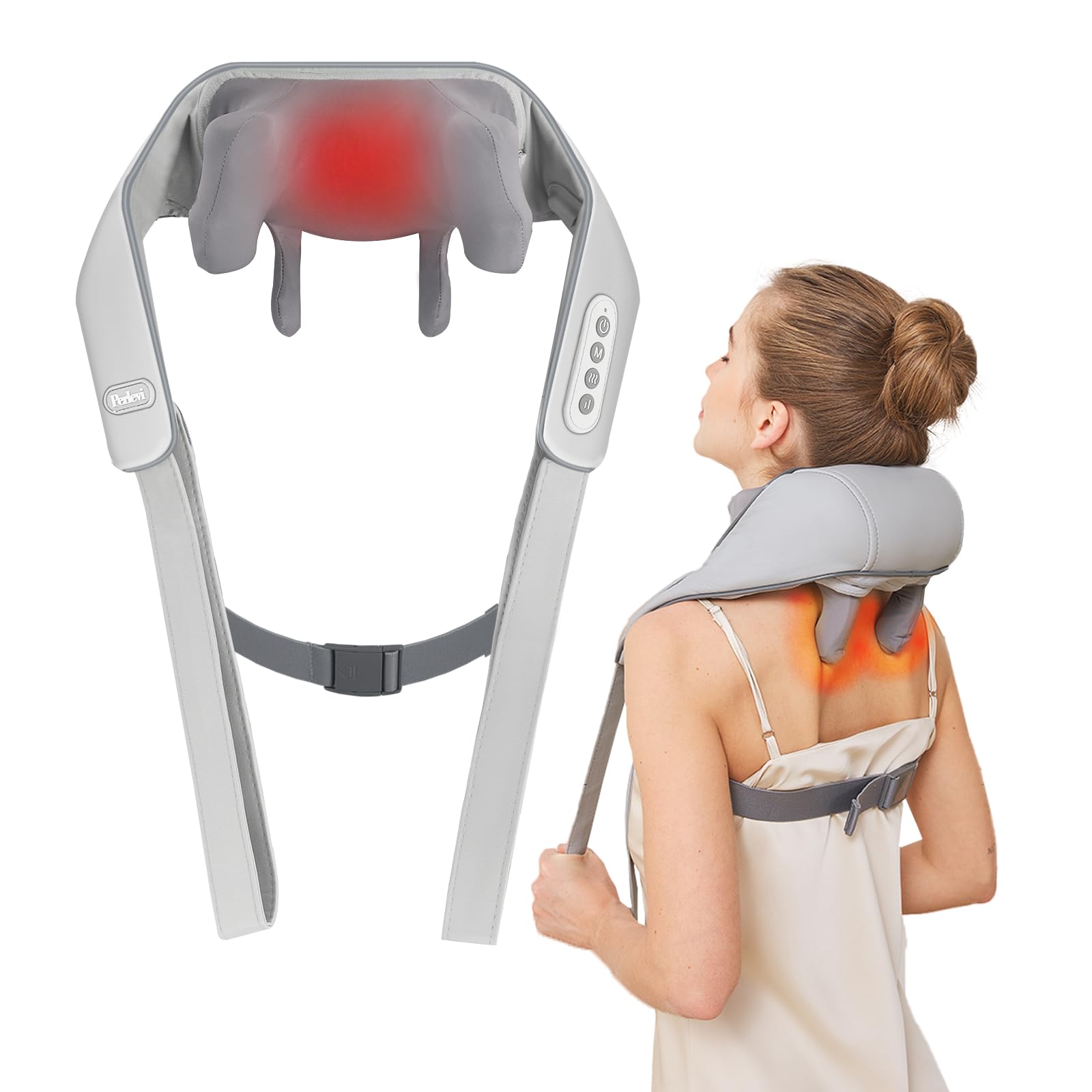 PERLEVI Neck Shoulder Massager with Heat,Deep Tissue Kneading Relieves Tension Improves Circulation,Mothers Day Gifts for Mom,Po