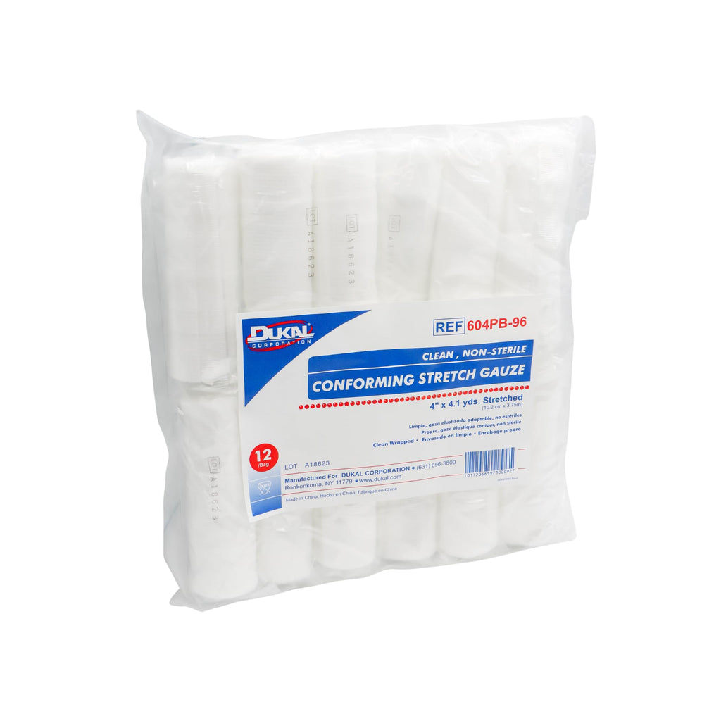 Case of Conforming Stretch Gauze, 96 Clean Wrapped Rolls, 4x4.1yds By Dukal