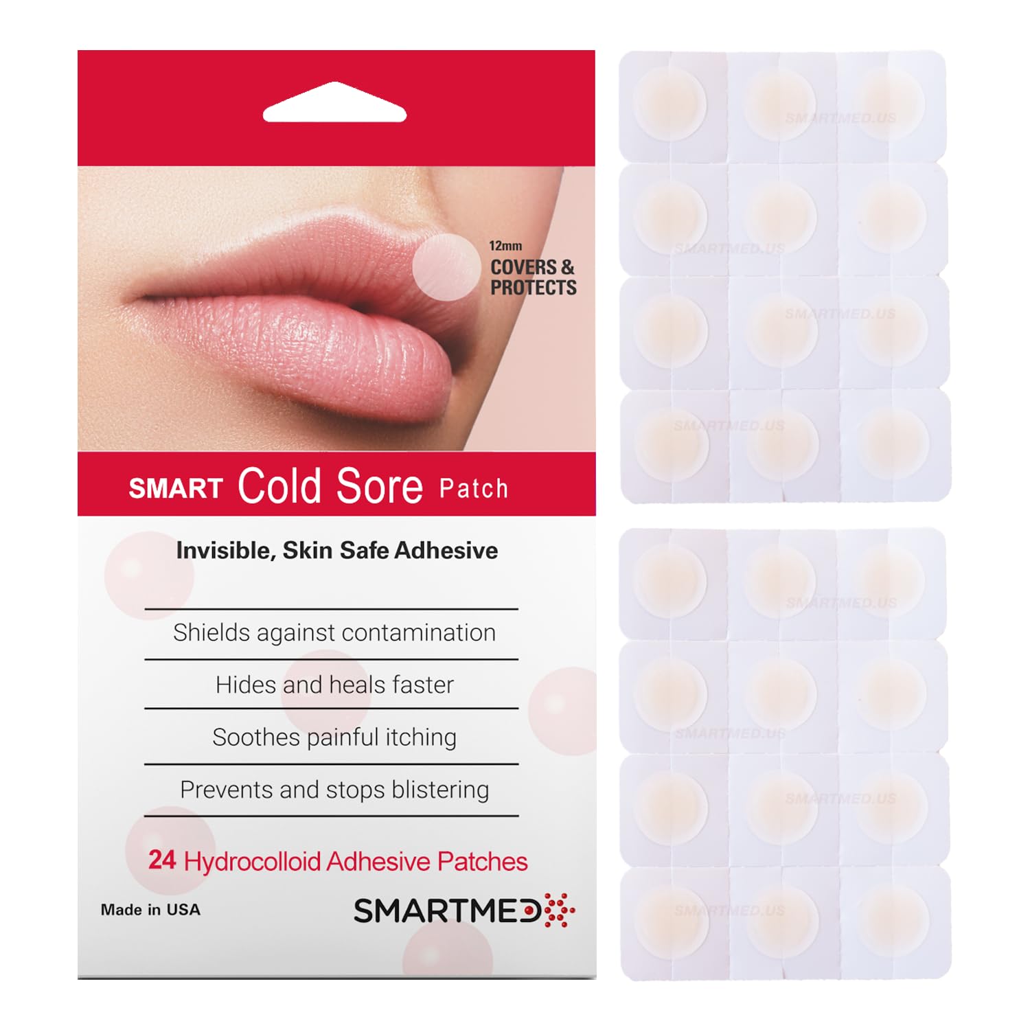 SMARTMED Smart Cold Sore Treatment Patch Help Prevent Breakouts, Soothe Itching and Burning | Discrete, Invisible, Skin Safe Adh