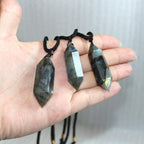 Runyangshi Labradorite Healing Crystal Pendants, Double Pointed Natural Crystal Quartz Necklace 6 Faceted Chakra Crystal Wand St