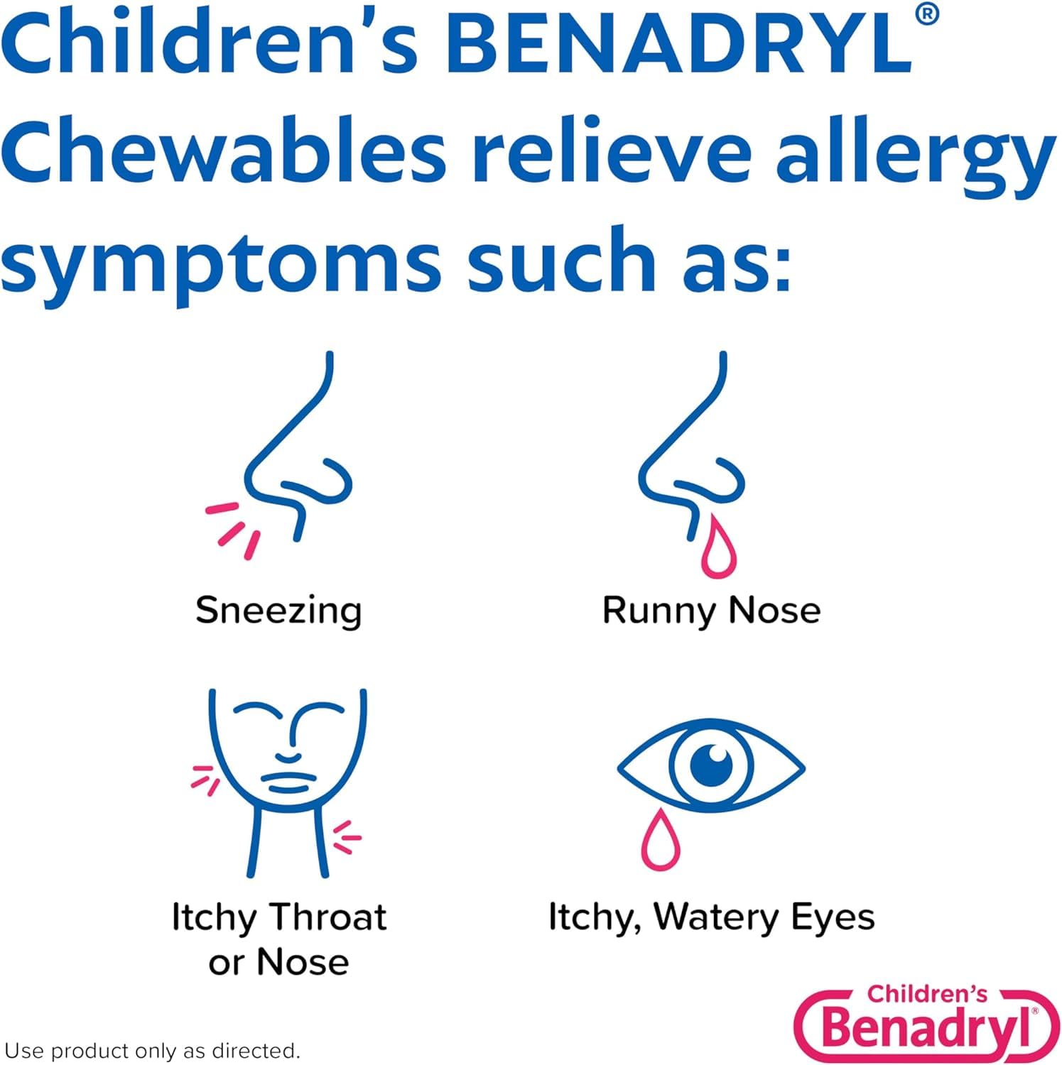Benadryl Childrens Allergy Grape Chewables, 20 Count Per Box (5 Pack)