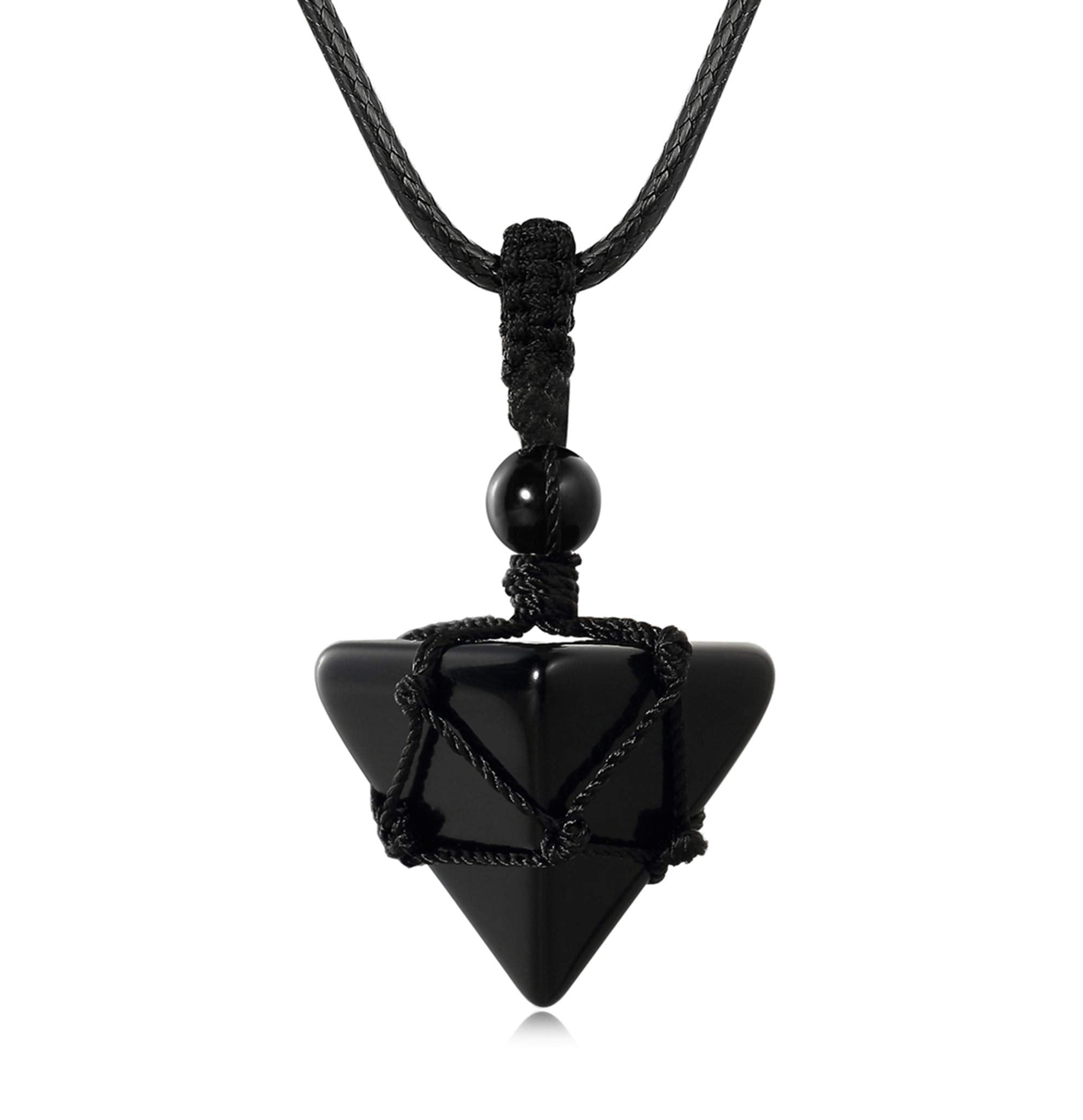 XIANNVXI Black Obsidian Healing Crystal Stone Necklace Spirtual Pyramid Gemstone Pendant Necklaces Adjustable Rope Natural Reiki