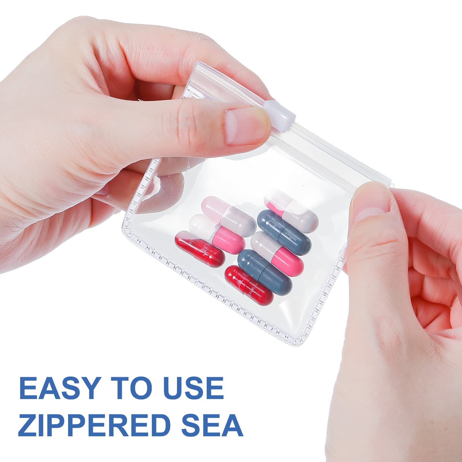 Meanplan 26 Pcs Pill Pouches Reusable Clear Zippered Pill Bag, Transparent PVC Toiletry Carry Pouch, 180 Pcs Waterproof Labels S