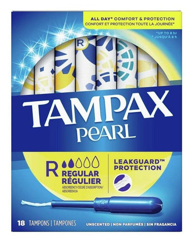 Tampax Pearl Regular Absorbency Tampons with Plastic Applicator, Unscented, 18 Count (Pack of 1)
