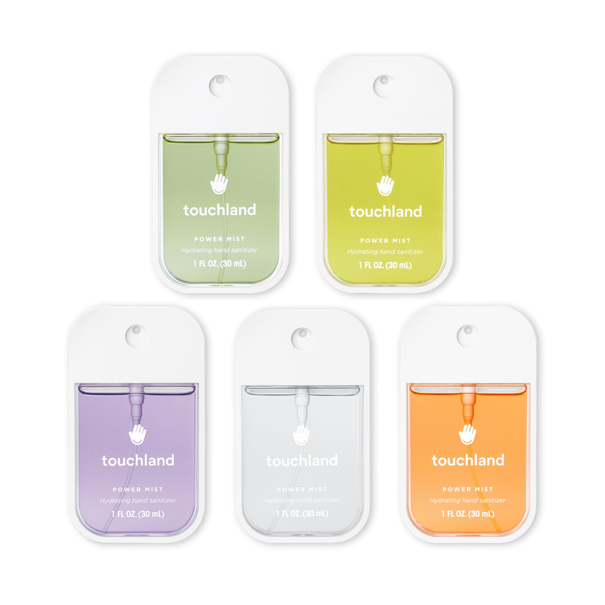 Touchland Power Mist Hydrating Hand Sanitizer Spray, BLOSSOM 5 Set (Lavender, Vanilla, Rainwater, Peach, Applelicious), 1 FL. OZ