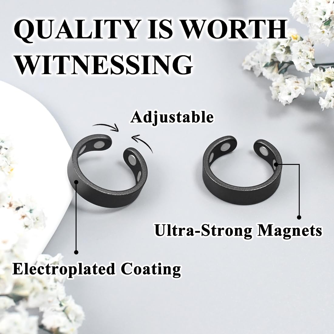 Vicmag Copper Magnetic Rings for Women 99.9% Copper Finger Ring Ultra Strength Magnet Gift Adjustable(4X Black)