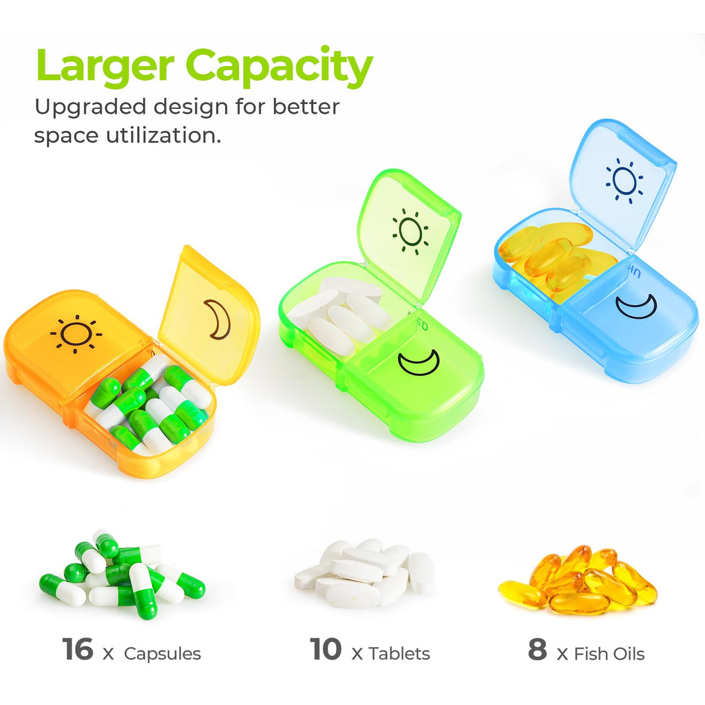 AUVON Weekly Pill Organizer 2 Times a Day with PU Leather Bag, Travel AM PM Pill Box 7 Day with One-Side Large Opening Design fo