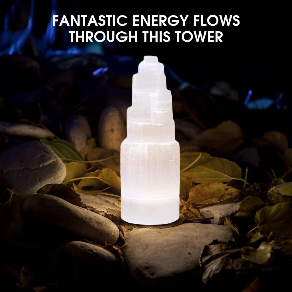 Himalayan Glow WBM Selenite Tower Skyscraper 10cm, Natural Home Decoration & Meditation Crystal Stone-3 PCS Lamp, (Pack of 3), W