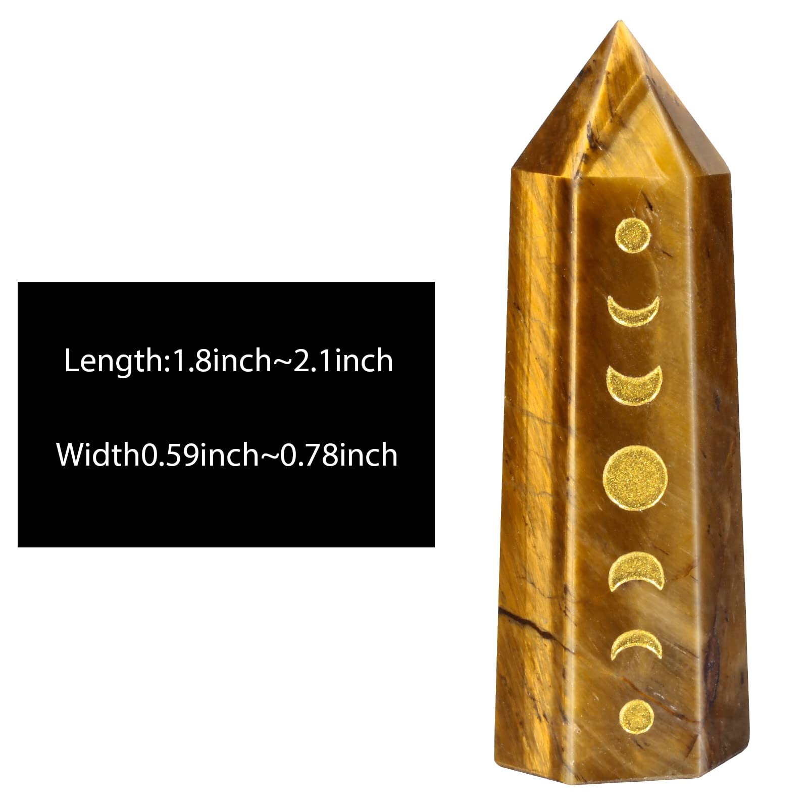 Amogeeli Wicca Moon Phase Tiger's Eye Stone Point Wand for Reiki Meditation, 6 Faceted Prism Healing Crystal Decoration for Home