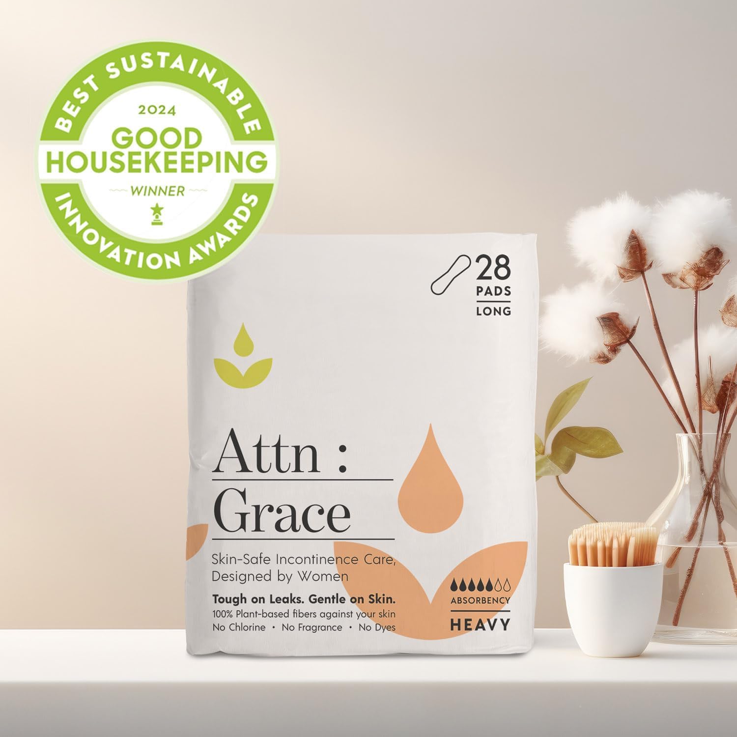 Attn: Grace Heavy Incontinence Pads for WomenWomen 2-Pack (56 Pads Total / 28 per Pack) - High Absorbency for Sensitive Skin - P