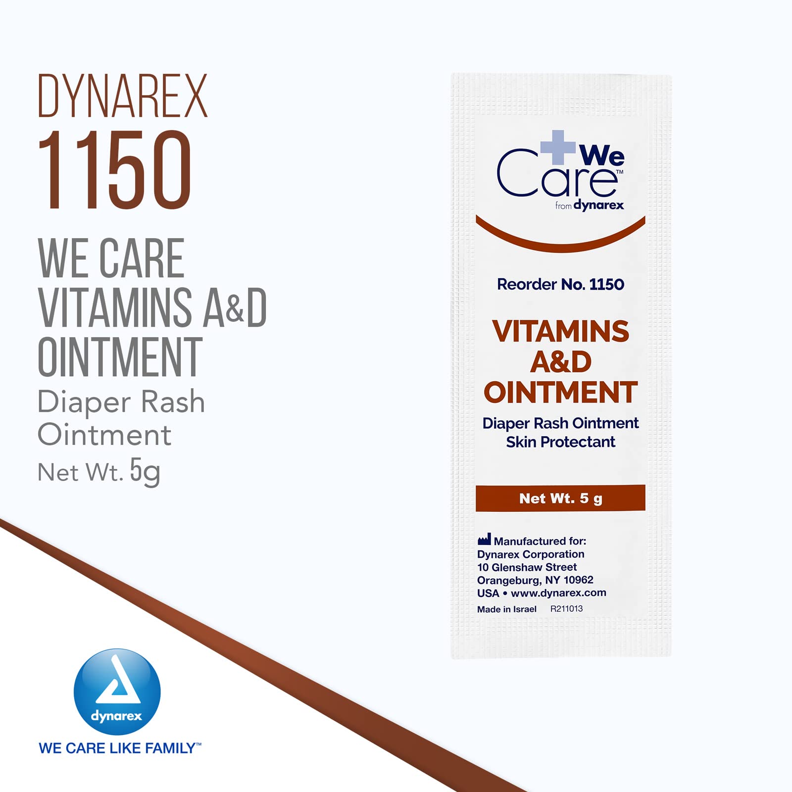 Dynarex Vitamins A & D Ointment, Vitamin A and Vitamin D Help Prevent & Treat Skin Irritation, Diaper Rash, White, 1 Box of 144