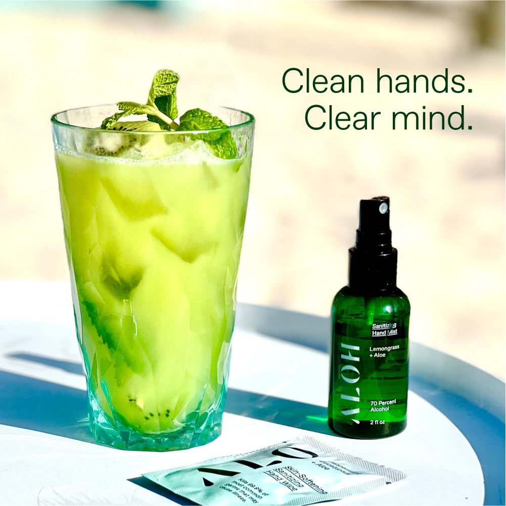 ALOH Hand Sanitizer Spray Liquid 3-pack | Lemongrass | 70% Alcohol Hydrating Hand Sanitizer Spray with Essential Oil, for Kids &