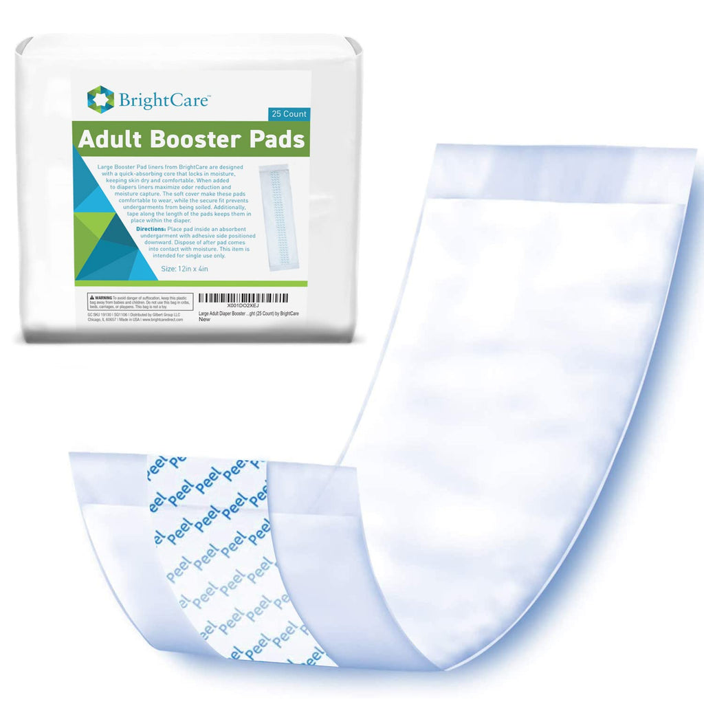Adult Diaper Booster Pad Liner Insert with Adhesive for Men or Women (Large Size) - 16 Ounce Absorbent Day and Night Doubler (25