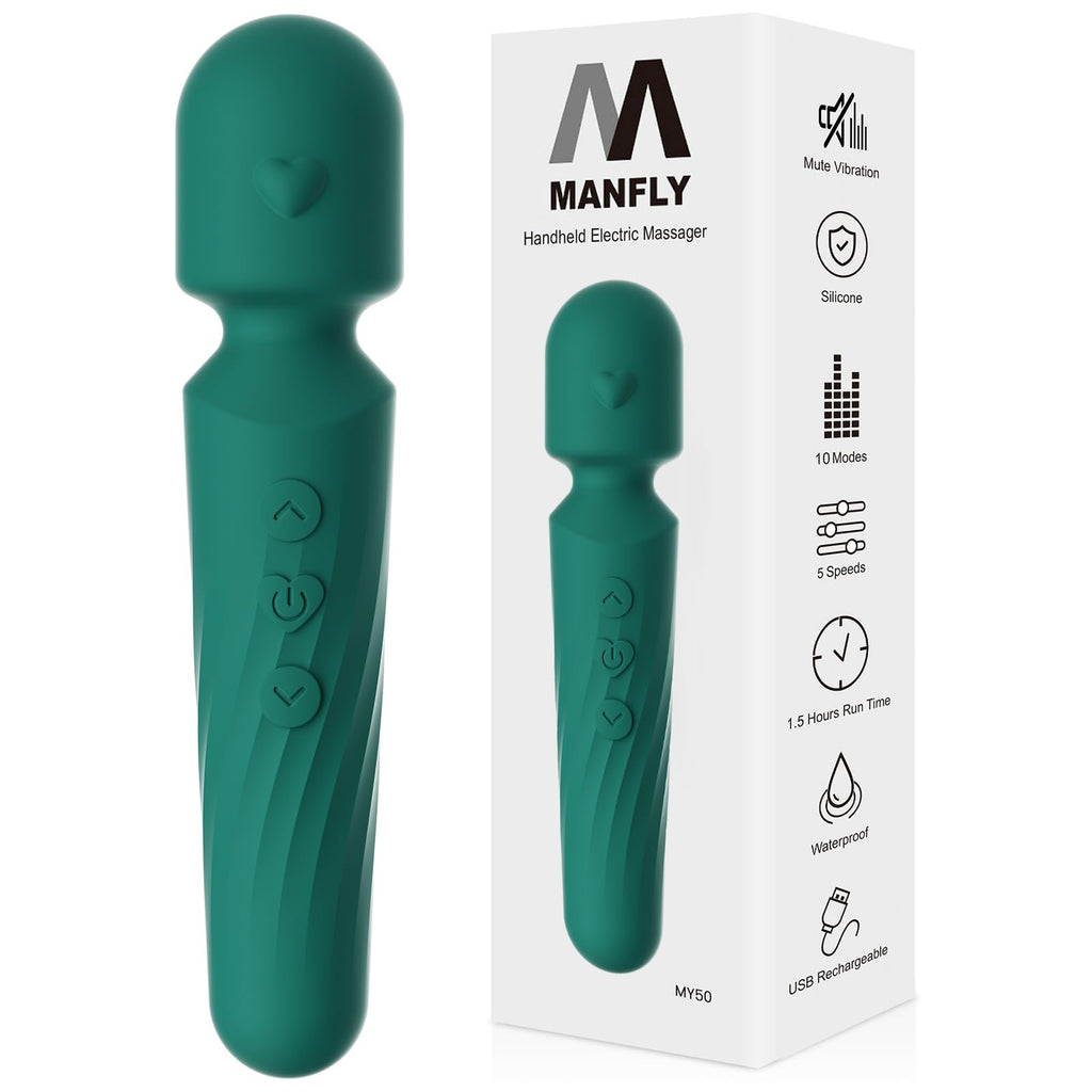 Electric Travel Massager, 10 Modes 5 Speed Powerful Silent Waterproof Handheld Neck Muscle Massage Tool (Green)