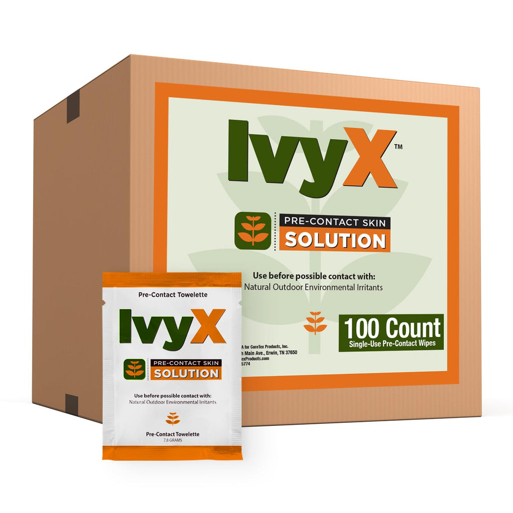 CoreTex Ivy X Pre-Contact Poison Ivy Wipes - Bulk Pack of 100 Single-Use Barrier Wipes to Help Prevent Itchy Rashes - Also Works