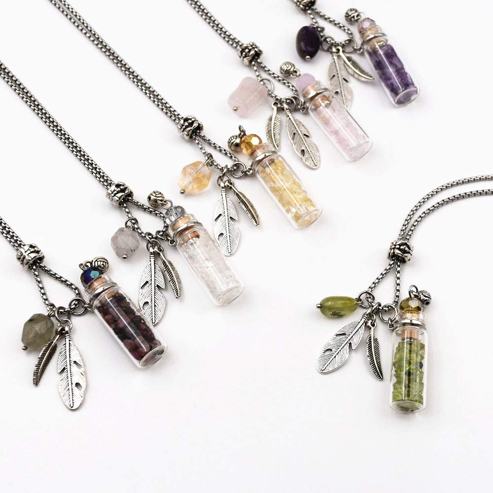 CoolDIY Aromatherapy Essential Oil Diffuser Necklace Locket Pendant Stainless Steel Perfume Necklace Crystal stone Glass vial Ne