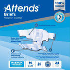 Attends Incontinence Care Breathable Briefs for Adults, Medium, 24 Count (Pack of 4)