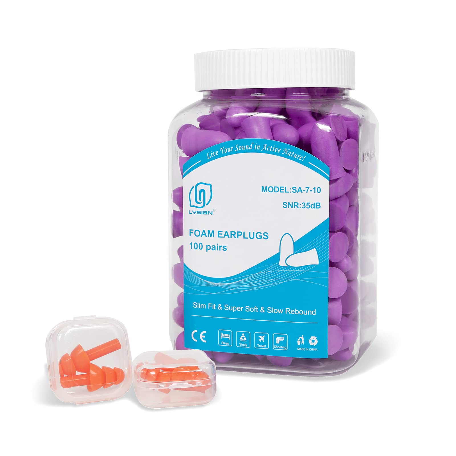 LYSIAN Slim Size Foam Ear Plugs for Small Ear Canals Women, Kids, 100 Pairs, 35dB SNR Noise Canceling Earplugs for Sleeping, Wor