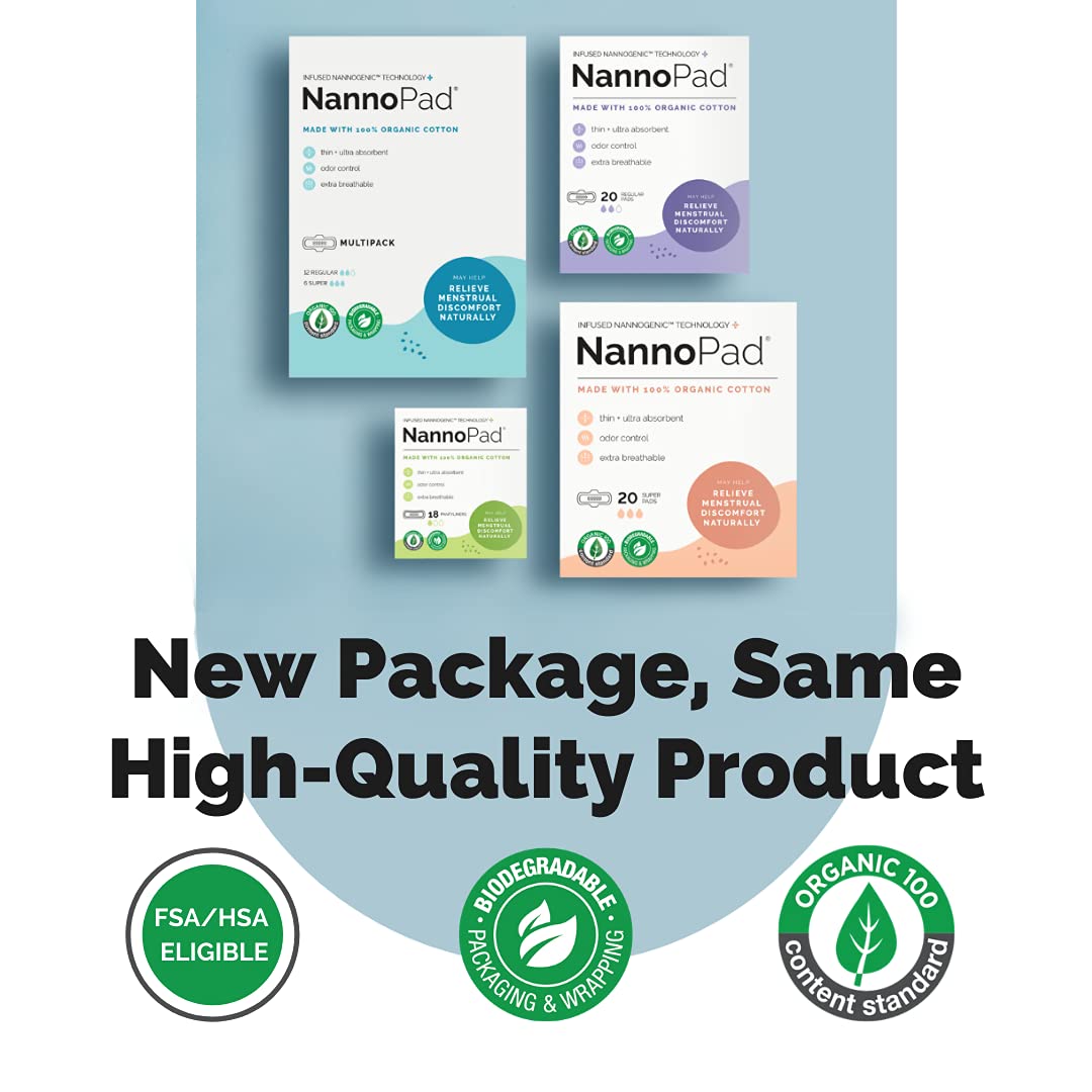 NannoPad Super - Certified Organic Cotton - Naturally Relieve Your Discomfort - No Fragrances, Chemicals or Dyes - Odor-Control