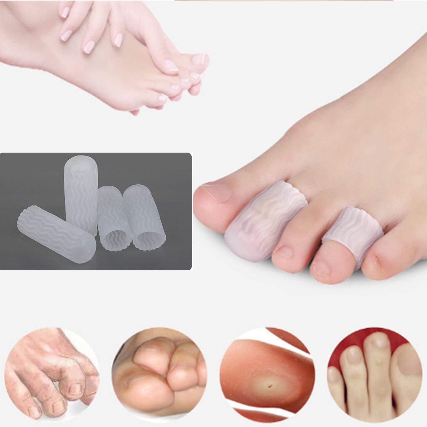 10 Pcs Silicone Toe Protectors, Toe Sleeves Callus Cushion Gel Toe Caps for Blisters, Corns, Toe Cracking, Pain Relief and Reduc