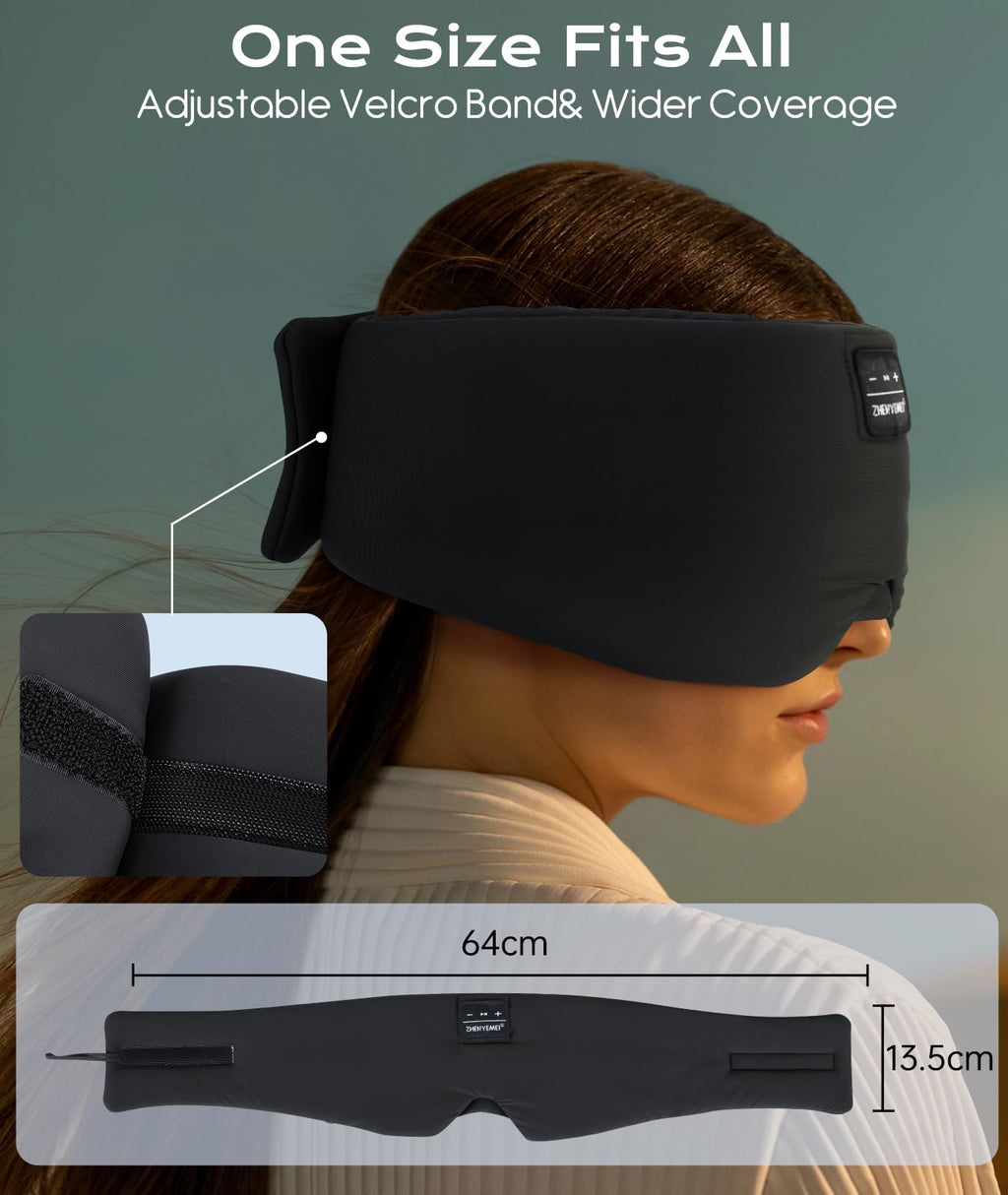 ZHENYEMEI Sleep Mask with Bluetooth Headphones, Blackout Sleep Headphones for Side Sleepers, Ultra-Thin Bluetooth 5.4 Stereo Spe