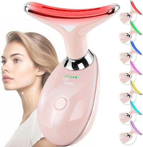 Facial Massager Red-Light-Therapy-for-Face and Neck, Face ?? culpting Wand with 7 Color (Bright Pink)