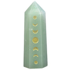 Amogeeli Wicca Moon Phase Green Aventurine Stone Point Wand for Reiki Meditation, 6 Faceted Prism Healing Stone Decoration for H