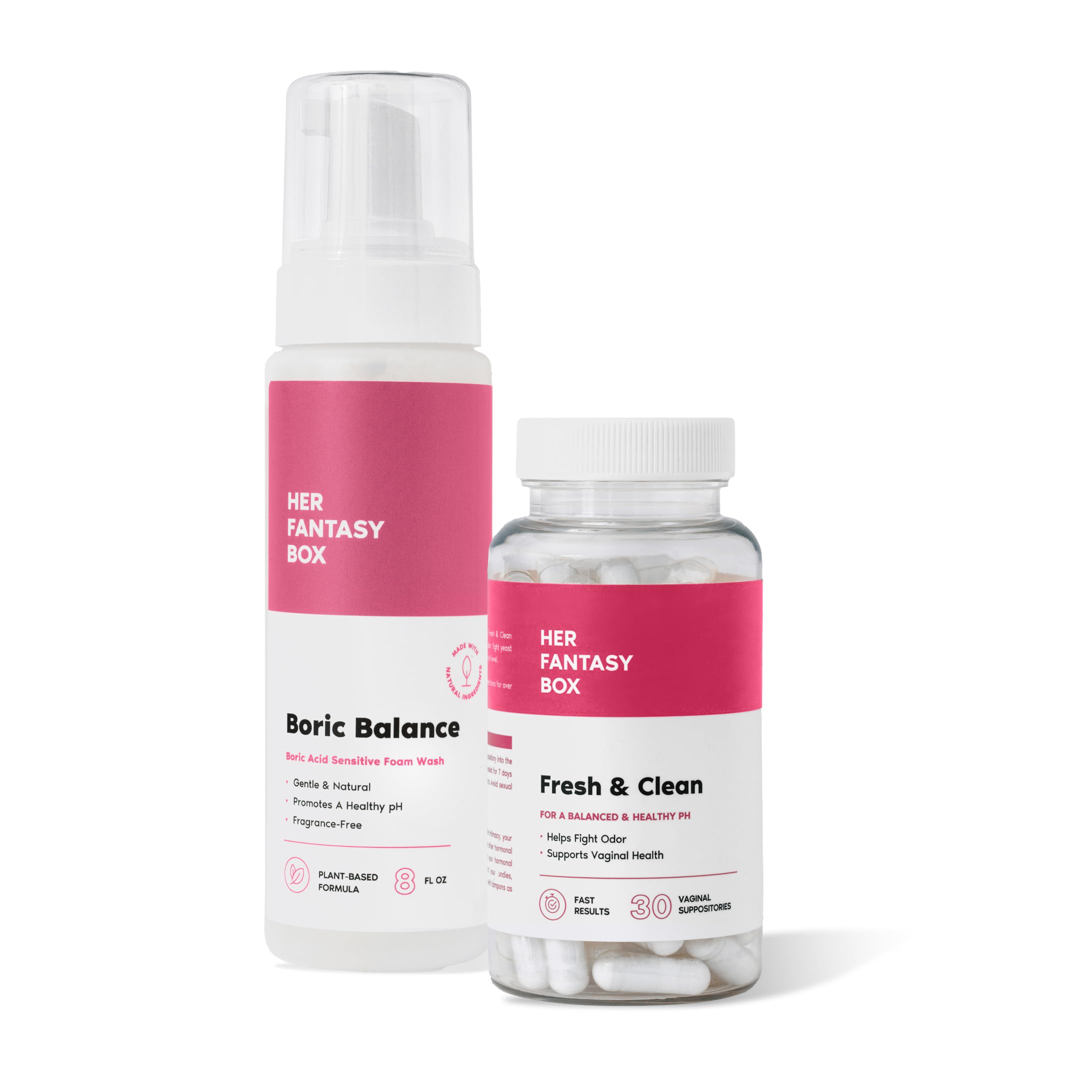 Her Fantasy Box The Fresh & Clean Kit: Boric Acid Vaginal Wash & Suppository Duo for Ultimate Freshness & Balance