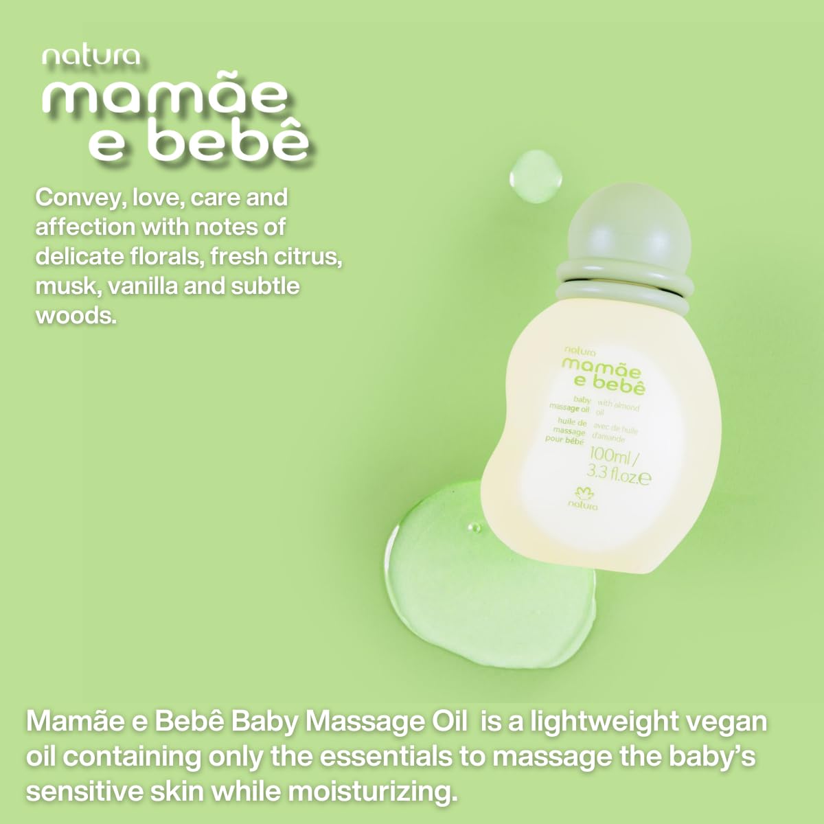 natura - Mame e Beb Baby Massage Oil - 100% Vegan - Safe & Gentle Lightweight Formula - 99% Natural Origin - All Skin Types - Cr