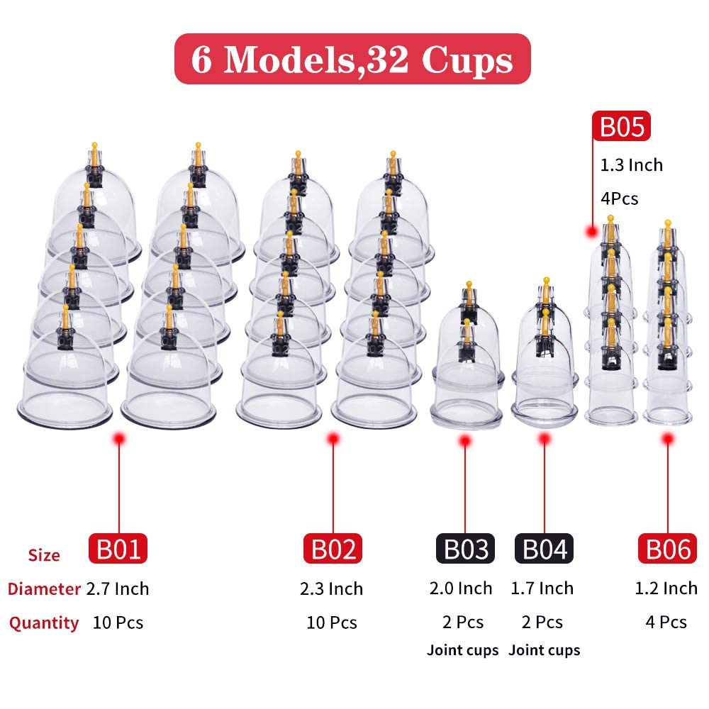 Cupping Therapy Set,32 Therapy Cups Cupping Set with Pump, Professional Chinese Acupoint Cupping Therapy Sets Hijama for Cupping