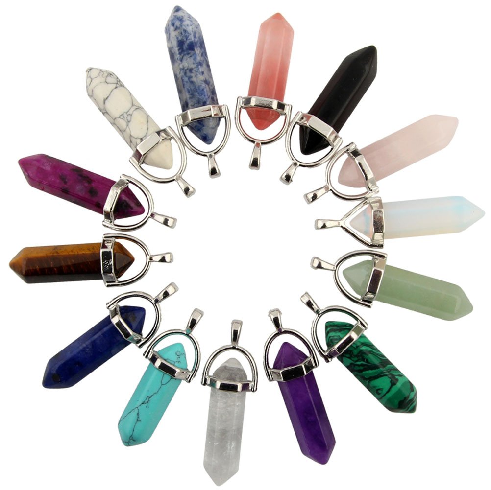 Mutilcolor 14pcs Bullet Shape Healing Pointed Chakra Pendants sugilite Quartz Crystal Stone Charm Randow Color for Necklace Maki