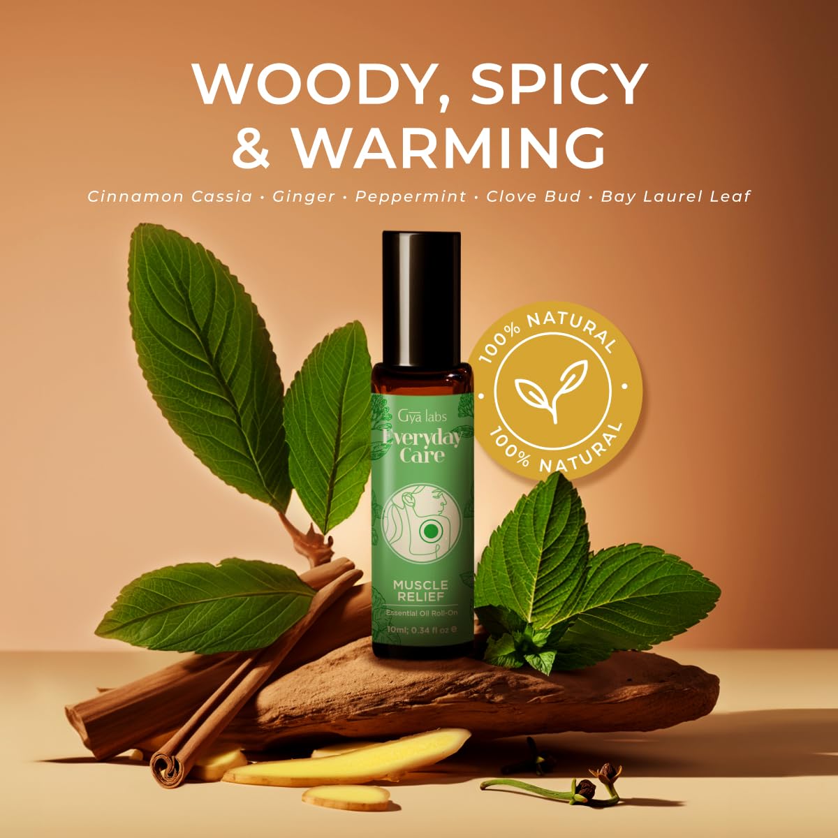 Gya Labs Deep Muscle Relief Essential Oil Roll on - Blended with Soothing Cinnamon, Energizing Ginger Oil & More - Natural Aroma