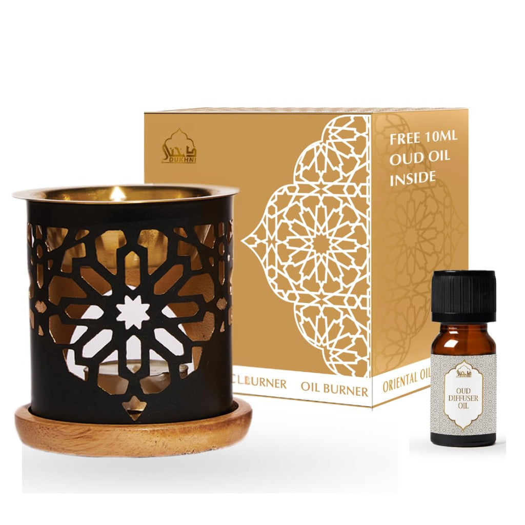 Essential Oil Burner by Dukhni | Brass Burner with Candle | Use for Aroma Oil, Diffuser Oils | Relax with Home Aromatherapy, for