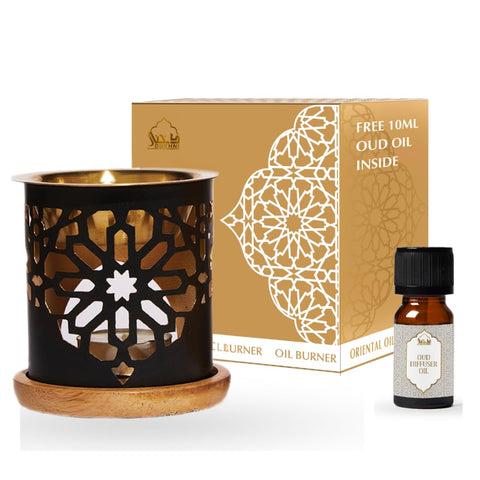 Essential Oil Burner by Dukhni | Brass Burner with Candle | Use for Aroma Oil, Diffuser Oils | Relax with Home Aromatherapy, for