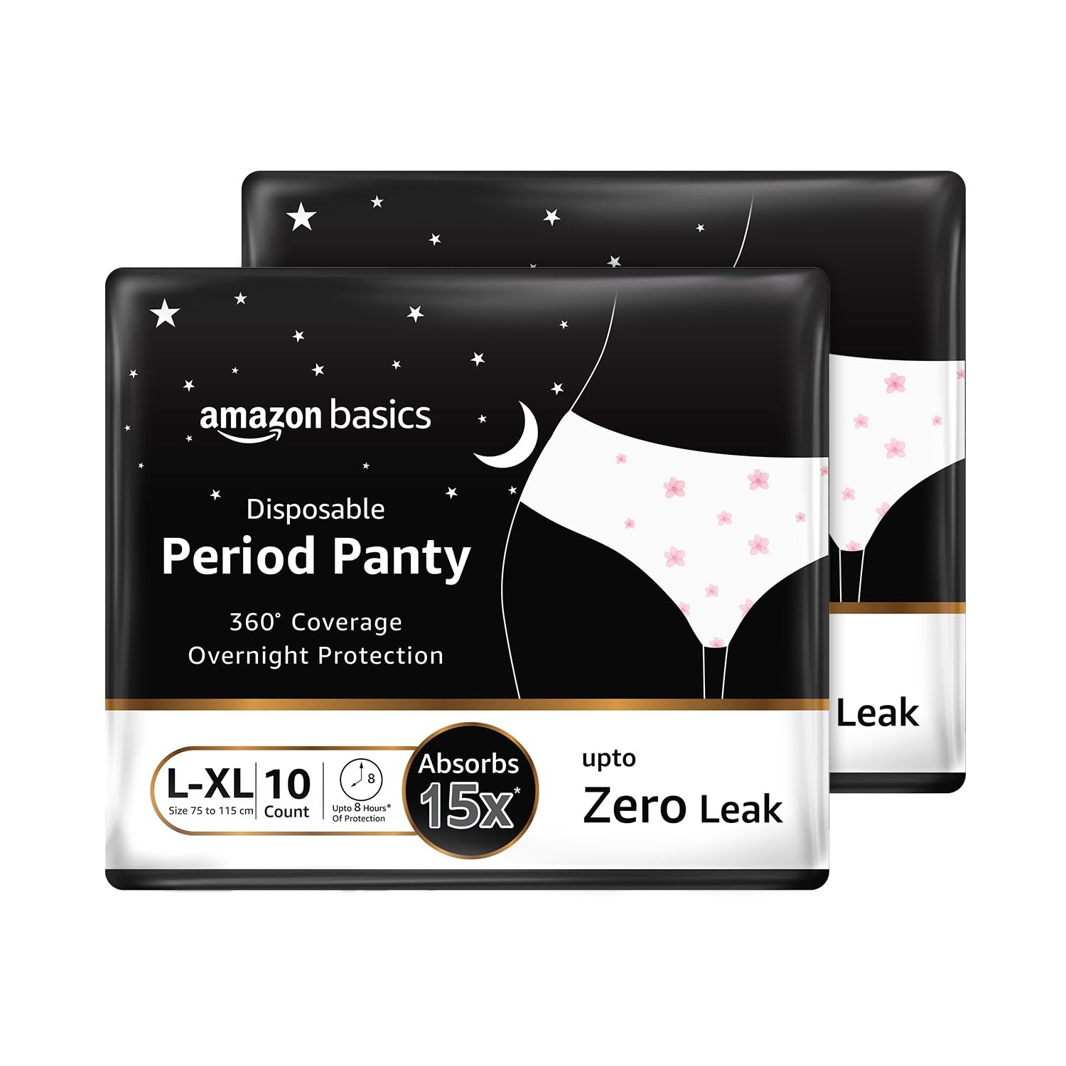 Amazon Basics Disposable Period Panties For Girls | LXl | 20 Count (10 X Pack Of 2) | 360 Coverage | Upto 8 Hours Of Protection