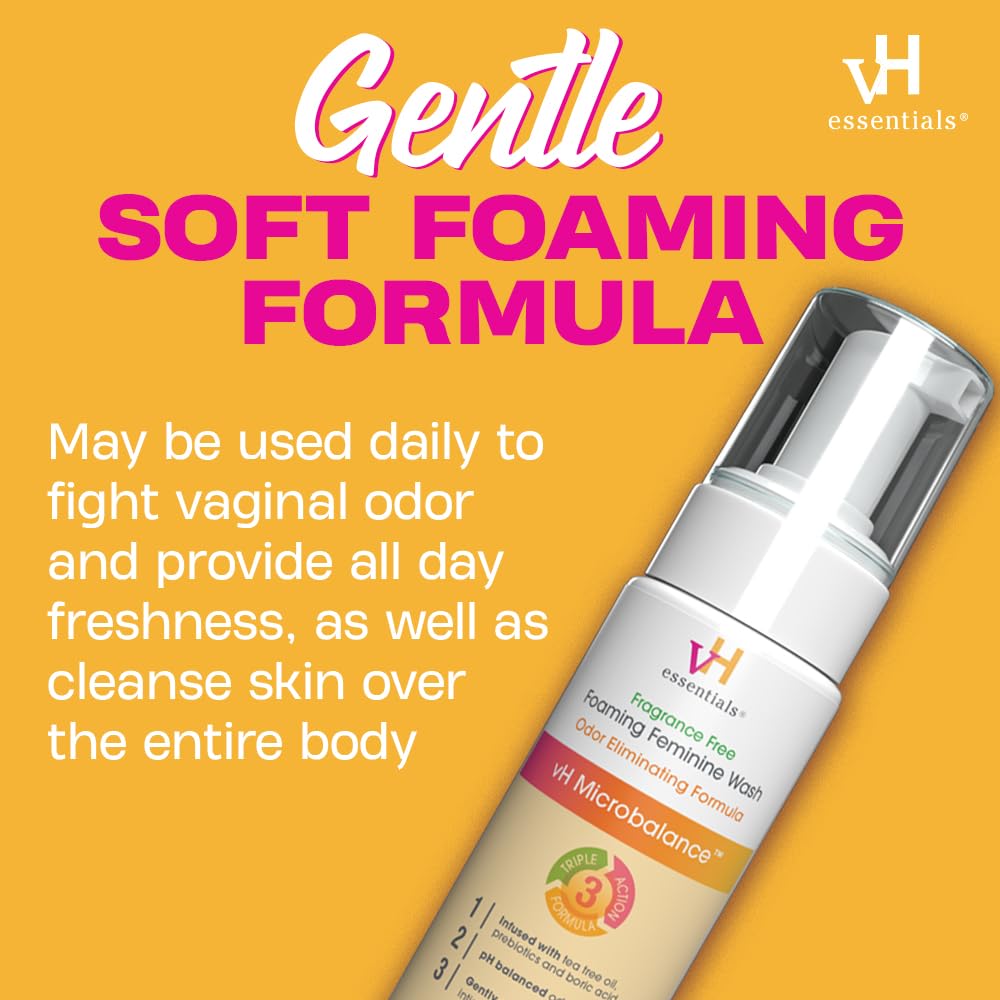 vH essentials Foaming Feminine Wash - Fragrance Free - Ph Balanced, Hypoallergenic, Prebiotics, Natural Botanical Extracts and V