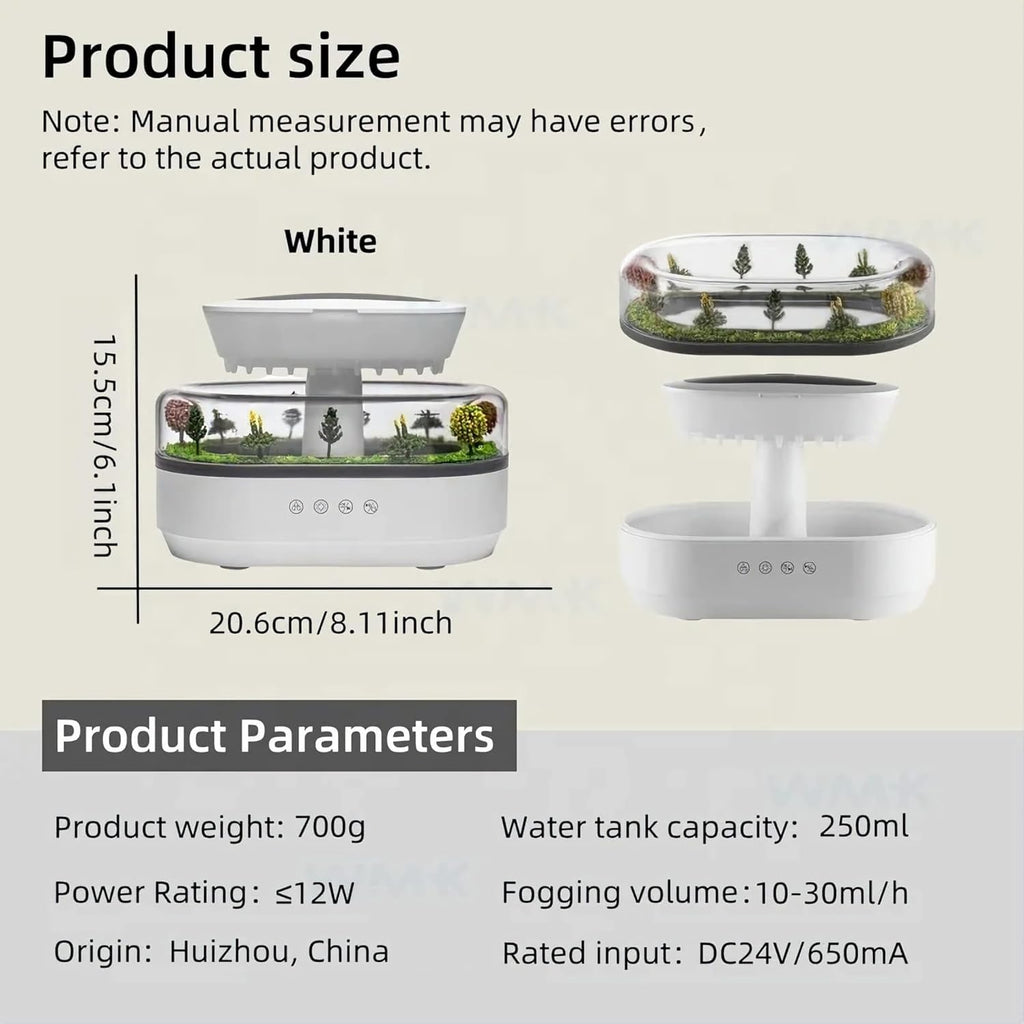 White Noise Zen Raining Cloud Night Light Aromatherapy Essential Oil Diffuser Micro Humidifier Desk Fountain Bedside Sleeping Re