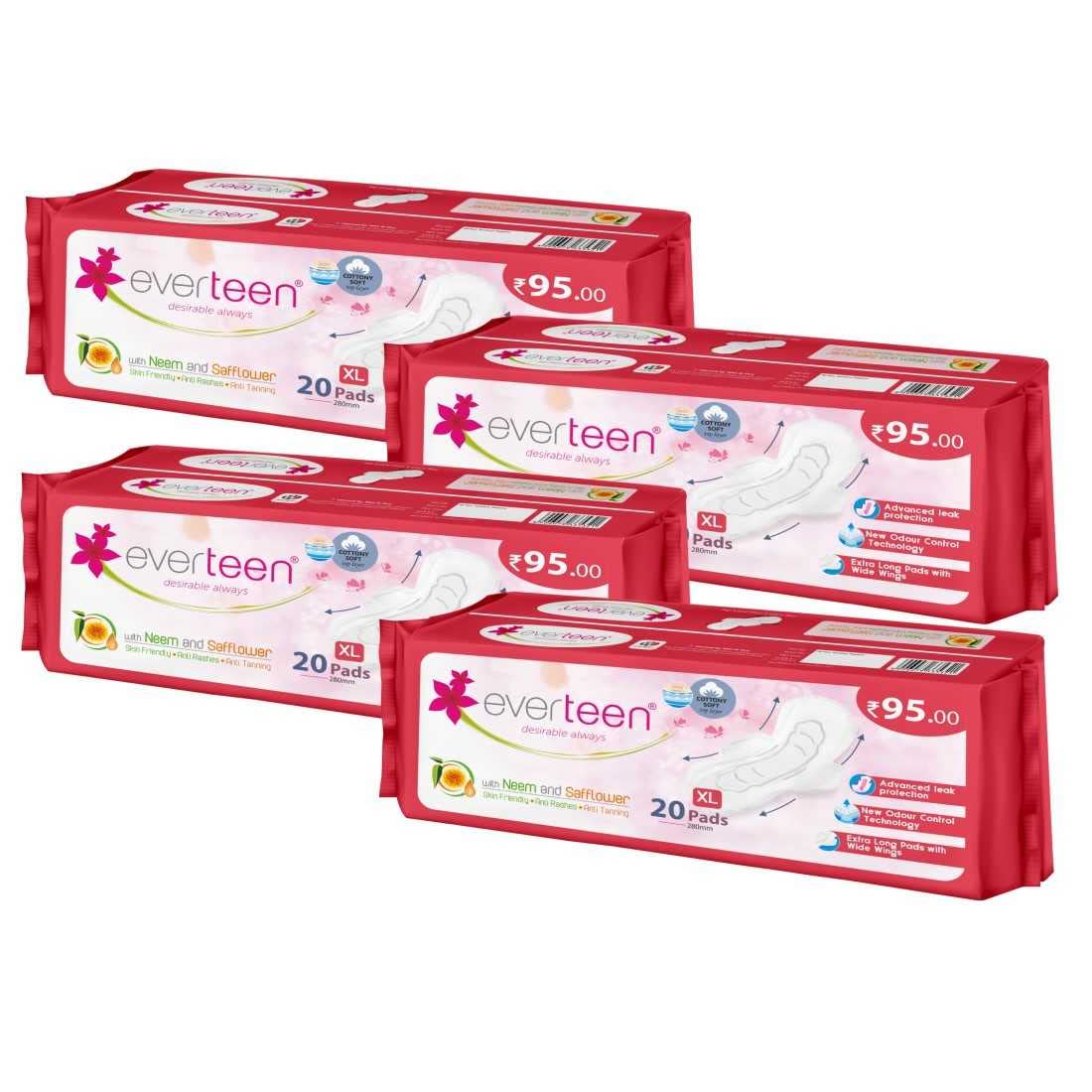 Everteen Soft Xl 80 Sanitary Pads For Women, 280Mm Sanitary Napkin Infused With NeemSafflower Rash Free, Skin Friendly, Advance