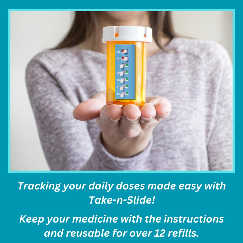 2 Pack Medication Tracker and Reminder, Take-n-Slide Reusable Peel and Stick Pill Tracker, Attach to Your Bottle 7 Day Medicine