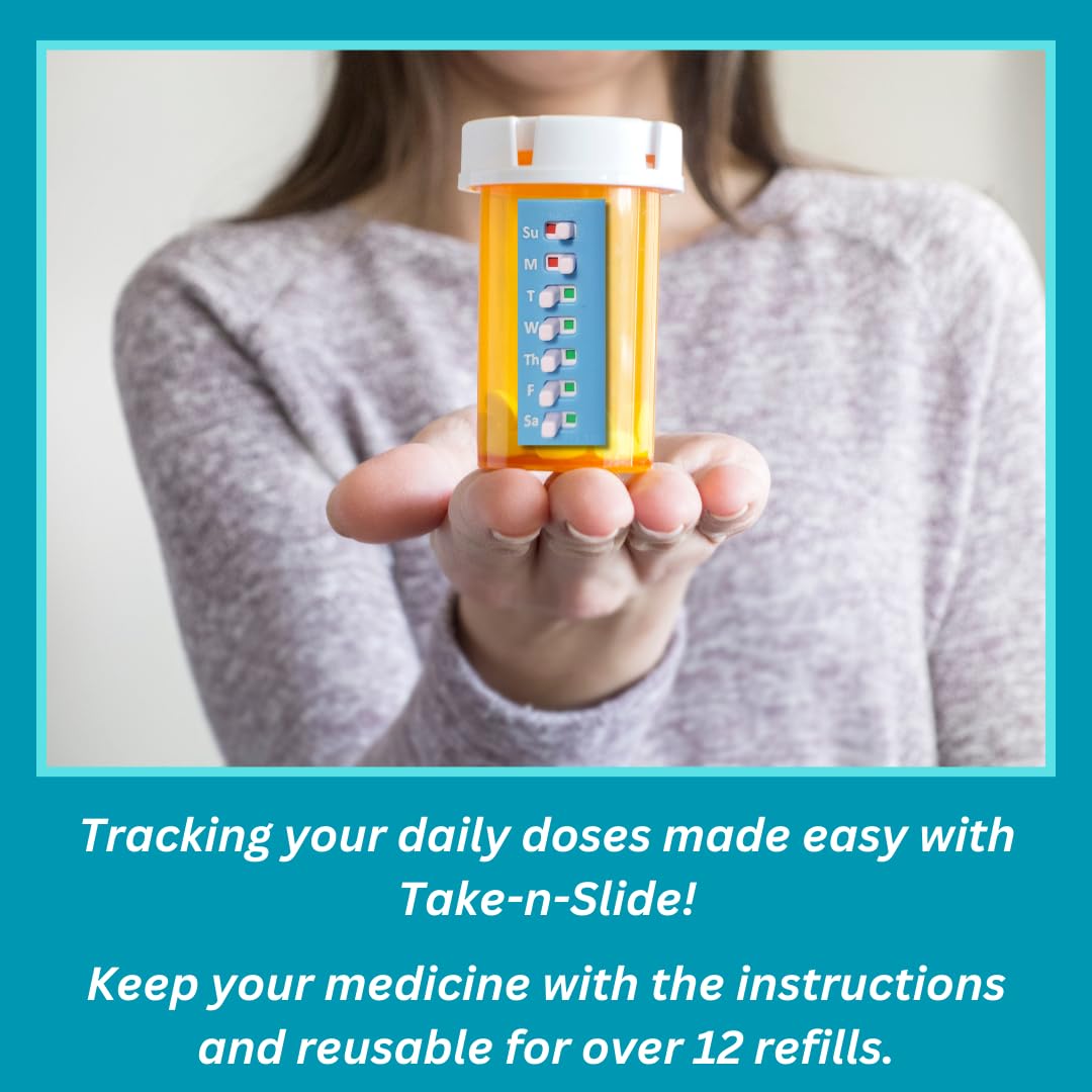 2 Pack Medication Tracker and Reminder, Take-n-Slide Reusable Peel and Stick Pill Tracker, Attach to Your Bottle 7 Day Medicine