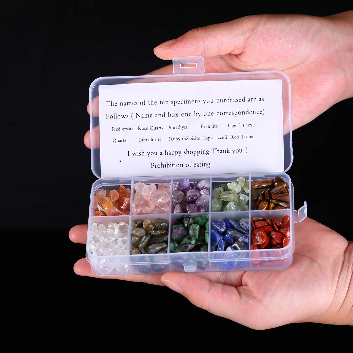 YRDGRG Crystal Quartz,10-Stone Mix:Red Crystal,Rose Quartz,Amethyst,Prehnite,Tiger's Eye, Quartz,Labradorite,Ruby in Zoisite,Lap
