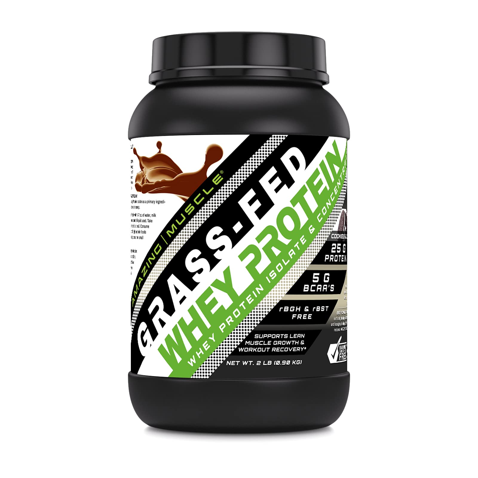 Amazing Muscle Grass FED Whey Protein 2 Lbs (Non-GMO, Gluten Free) -Made with Natural Sweetener and Flavor - rBGH & RBST Free -S